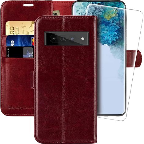 GOOGLE PIXEL 7 PRO BRAUN PU-LEDER KLAPPE HÜLLE SCHUTZFOLIE (1/5)
