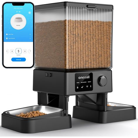 Distributeur de nourriture intelligent pour chat et chien avec application, programmable, double bol en acier inoxydable, Wi-Fi 2.4G/5G, capacité 5L