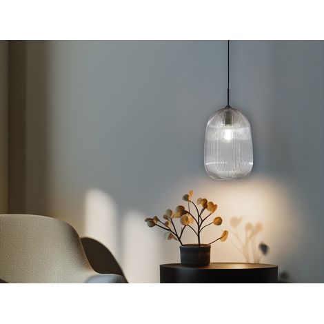 Kleine LED Pendelleuchte einflammig mit Glasschirm Rauchglas Ø 21cm