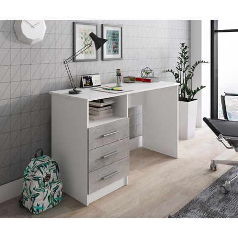 SCRIVANIA CM 120X48 H. 75 BIANCO FRASSINATO E CEMENTO