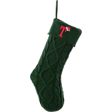 Chaussette De Noël - Tricotée En Laine - Initiale Brodée - Décoration De Cheminée - Pour Famille - 1 Pièce (1/5)
