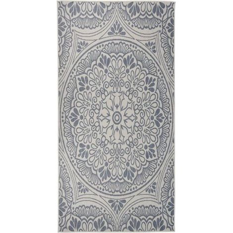 Tapis d'extérieur tissé à plat, 100 x 200 cm, motif bleu (1/5)