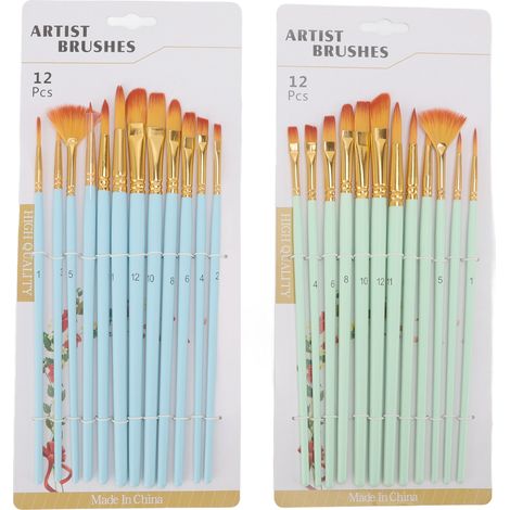 24 pinceaux acrylique poils nylon bleu vert manche bois, usage multiple artiste pour visage moule artisanat (1/5)