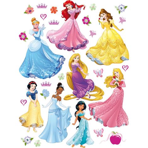Stickers géants Disney Princesses 85 x 65 cm – Lot de 8 stickers repositionnables – Adhèrent aux surfaces lisses – Décoration chambre enfant – Ag Art