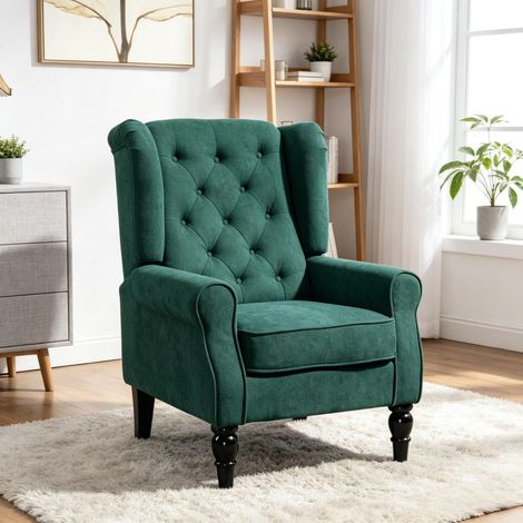 Fauteuil de salon capitonné, assise large, pieds bois, style classique, confort élevé, pour salon et chambre, design intemporel (1/5)