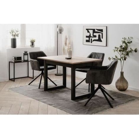 Table à manger extensible 120-160 cm – Plateau en chêne – Pieds anthracite – Accueille jusqu'à 8 personnes – Design moderne (1/10)