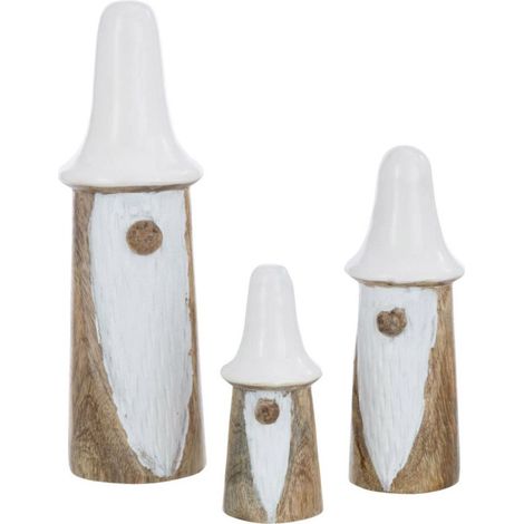 Lot de 3 Gnomes "Champignons" 25cm Naturel & Blanc