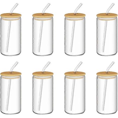 Set aus 8 Gläsern, Glasgefäßen mit Deckeln und Strohhalmen, ein elegantes Geschenk für Freunde und Familie (1/5)