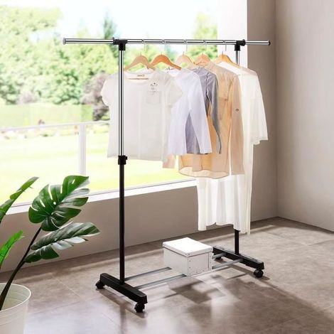 Portant à Vêtements Réglables YIS - Penderie Acier Inox avec Roulettes et Rangement (1/4)