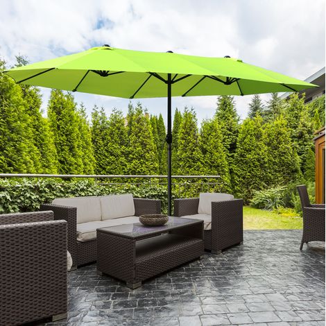 Parasol doble 460x270x240 cm verde en acero y poliéster con manivela (1/5)