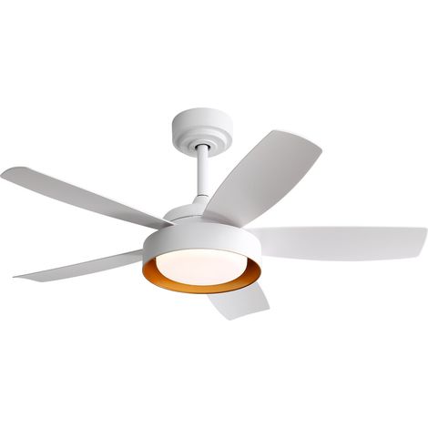 Ventilateur de plafond 106 cm avec lumière LED, télécommande, moteur DC, réversible, 6 vitesses, blanc (1/5)