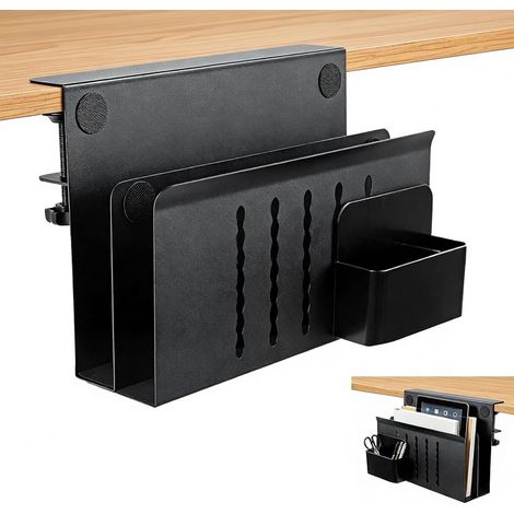 Rangement Latéral de Bureau, Réglable Organiseur de Bureau Suspendu Sans Perçage avec Porte-Stylo Magnétique, Double Épaisseur Support pour Ordinateur Portable Sous Table(Noir) (1/5)