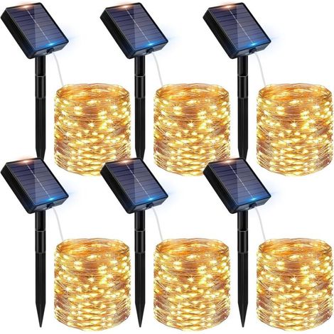 Lot de 6 Guirlande Solaire Exterieur, 6x12M 120 LED Golaire Extérieur IP65 Étanche, 8 Modes GuirlandeLumineuse Exterieure Solaire pour Jardin Terrasse Noël Mariage Fête, Blanc Chaud (1/5)