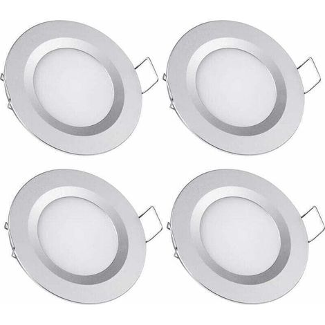 Lot de 4 spots LED encastrables 12V – Trou 58-65mm – 3W 3200K blanc chaud – Aluminium ultra mince pour camping-car et bateau