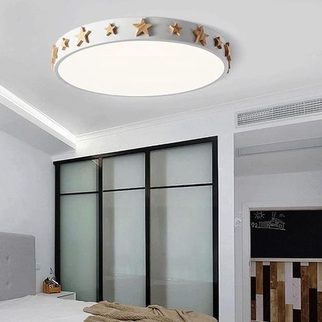 Medium-sized ceiling light for children's room, white, wooden star design, living room and kitchen (1/3)
