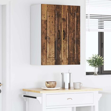 Meuble de cuisine mural 2 portes, 3 étagères, bois ancien, 60 x 31 x 80 cm - PANGIVO (1/5)