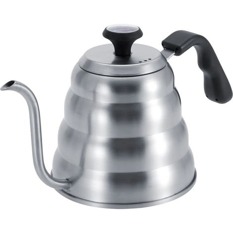 Tetera de acero inoxidable con boquilla de cuello de cisne y termómetro, ideal para cafeterías y restaurantes (1,2 L) (1/5)