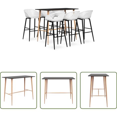 Barhocker - 7-tlg. Bar-Set Schwarz und Weiß (1/5)