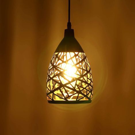 TAISHENGDA-Suspension Luminaire Industrielle Eclairage de Plafond Rétro E27 Suspension Lamp Noir Or Éclairage de Plafond en Osier (1/5)