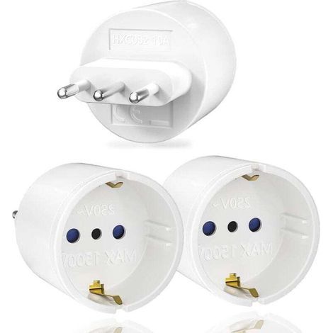 3pcs Adaptateur de Voyage Italie , Prise de Voyage France vers Italie, Adaptateur de Prise Italie Type L pour Italy, Syrie, Uruguay,Chili, Maldives (1/5)