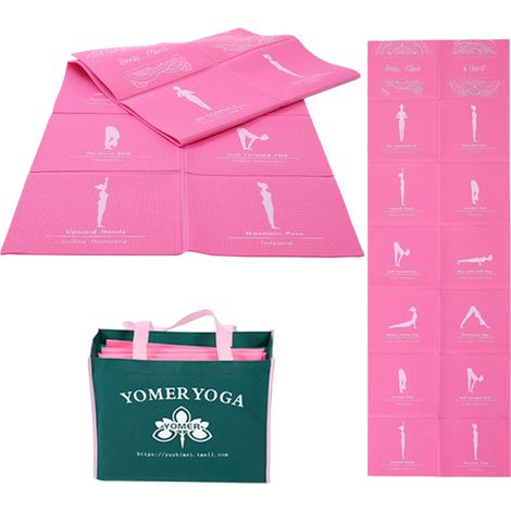 Esterilla de yoga plegable para mujer, antideslizante, apta para el hogar y el gimnasio, incluye bolsa de almacenamiento, ideal para yoga, pilates y fitness, 173 x 61 cm x 5 mm de grosor, rosa. (1/5)