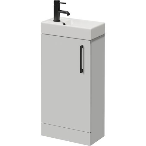 Napoli Cube Gloss Grey Pearl 400mm Single Door Vanity Unit with Align Basin - 400mm - Matt Black 160mm Handle