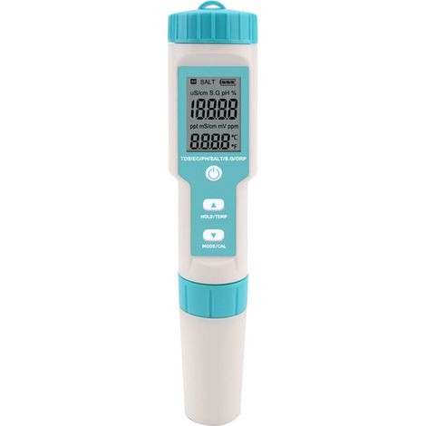 Testeur de qualité de l'eau de poche multiparamètre 7 en 1 (pH/TDS/EC/ORP/SG/Salinité/Température) avec électrodes remplaçables C-600 - pH-mètre pour piscines, eau potable et aquariums (1/5)