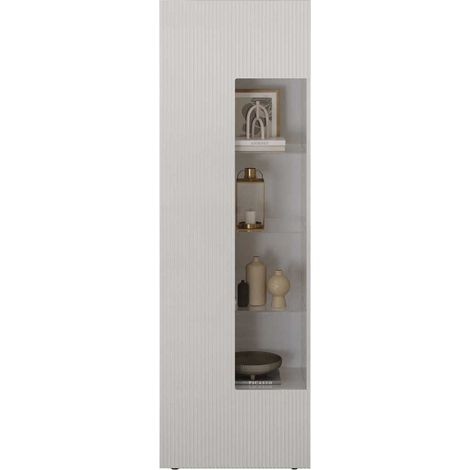 Vitrine 1 porte blanc façades relief à stries verticales - JANEIRO BLANC
