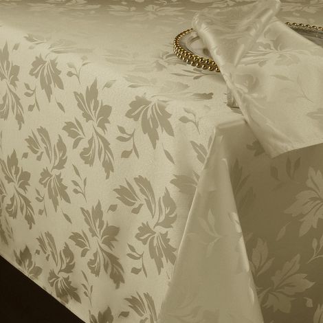Nappe rectangulaire 140x240 cm beige Fleurs Jacquard lavable imperméable