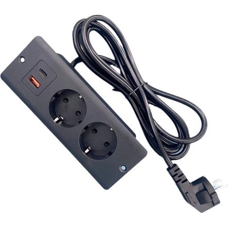 Tischsteckdosenleiste mit 2 Steckdosen, 1 USB-Anschluss, 1 PD20W Typ-C-Schnittstelle und einem 1,5 Meter langen Netzkabel.