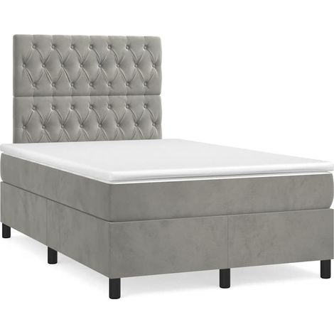Cama box spring con colchón terciopelo gris claro 120x190 cm (1/5)