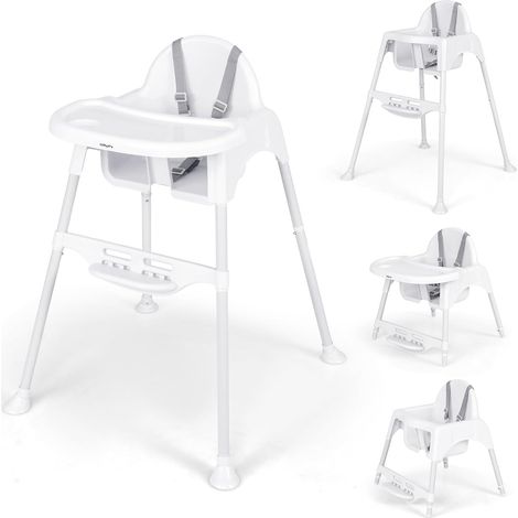 COSTWAY 4 in 1 Seggiolone per Bambini, Seggiolone Papa con Vassoio Regolabile, Sedia da Terra per Bambini con Poggiapiedi, pert Bambini 6-36 Mesi (Bianco) (1/5)