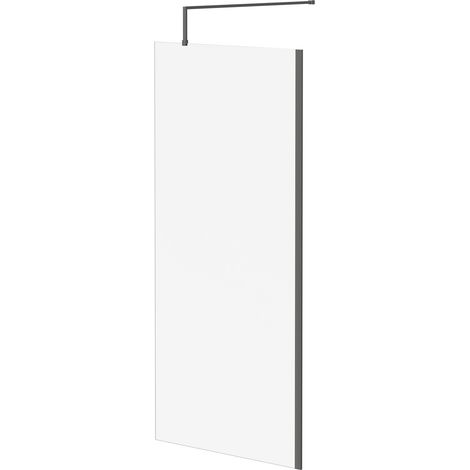 Colore 8mm Clear Glass Gunmetal Grey 1850mm x 900mm Walk In Shower Screen including Wall Channel and Support Bar (1/5)