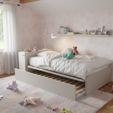 Letto una piazza e mezza 120x190 con contenitore e secondo letto estraibile - Ecru cappuccino