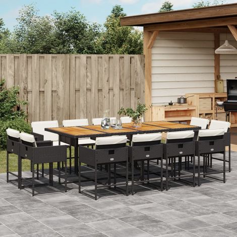 Set comedor de jardín con cojines 13 pzas ratán sintético negro vidaXL (1/5)