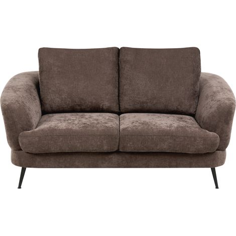 Sofá 2 plazas tapizado de chenilla con reposabrazos patas de hierro negras sala de estar marrón oscuro Kjaer (1/5)
