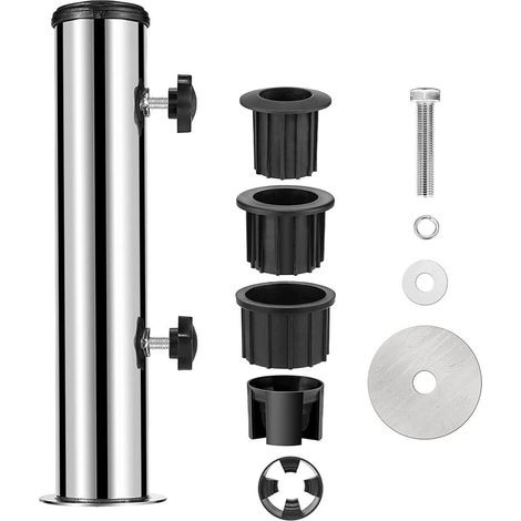 Kit de support de parasol universel avec tube d'insertion et manchon de fixation pour mât, pour extérieur et jardin, argenté (1/5)