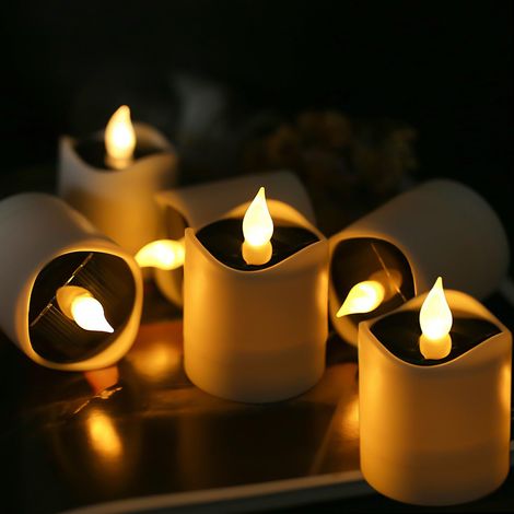 Lot de 6 bougies chauffe-plat solaires LED à énergie solaire sans flamme - Bougies solaires d'extérieur étanches pour la (1/5)