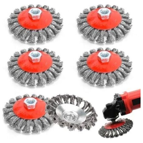 Kit de 6 brosses métalliques pour meuleuse d'angle, accessoires pour meuleuse d'angle M14, brosse métallique flexible de 125 mm pour perceuse/visseuse sans fil (meulage, dérouillage, ébavurage, poliss