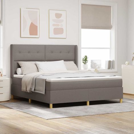 Cama tipo Box Spring con tiras LED Taupé 180 x 200 cm tela