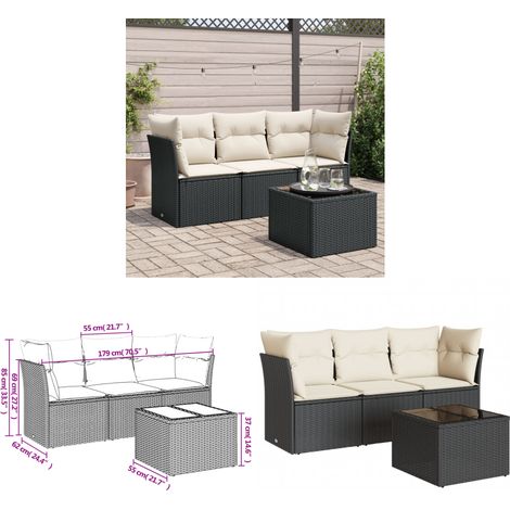 4-tlg. Garten-Sofagarnitur mit Kissen Schwarz Poly Rattan - Gartensorte - Outdoor Möbel - Lounge Set - Gartenlounge - Rattan Sofa - Home & Living (1/3)