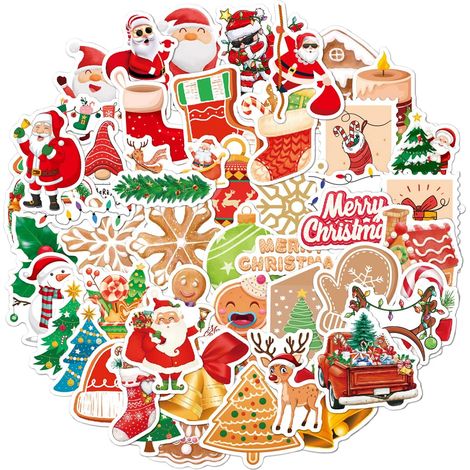 HENGBIRD Weihnachtsaufkleber, 50 Stück, verschiedene Designs, dekorative Aufkleber für Laptop, Wasserflasche, Handyhülle, Geschenkkarte, Scrapbooking und DIY-Projekte (1/5)