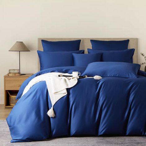 Mako Satin Bettwäsche 155x220 cm Blau 100% Baumwolle Kühlend & Atmungsaktiv 3-teilig