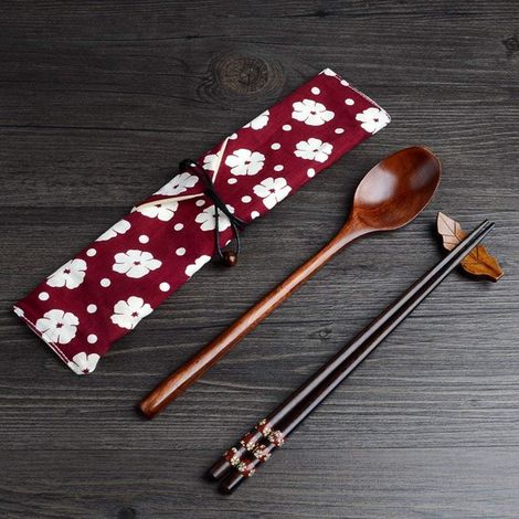 Essstäbchen, Löffel, Essstäbchen, Japanisch Natur Umweltfreundlich Rot W (1/5)