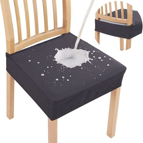 Fundas impermeables para sillas de comedor，Juego de 4 piezas，Fundas protectoras elásticas，Fundas para sillas de cocina，Gris claro (1/5)