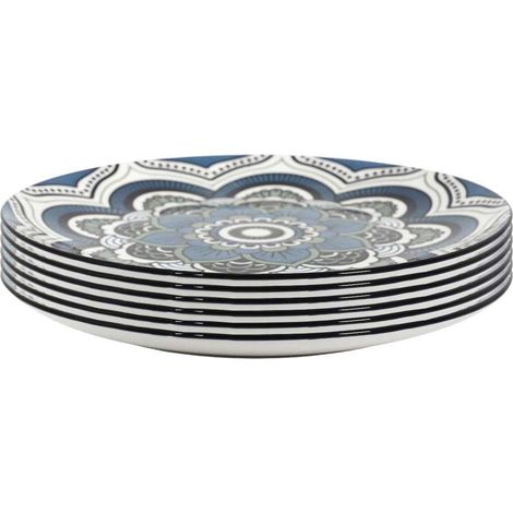 Set de 6 assiettes plates en porcelaine bleu mandala (Ø26cm) - MANDALA (1/3)