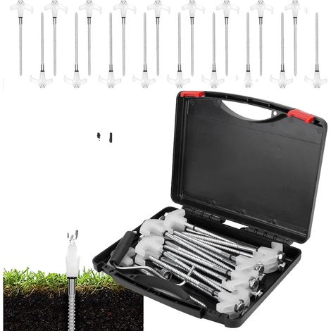Picchetti fosforescenti per tenda, 20 pezzi, lunghi 30 cm, in acciaio ad alta resistenza, con sistema di fissaggio a vite, dotati di punta esagonale da 13 mm. (1/5)