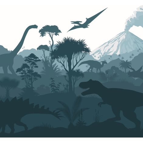 papier peint panoramique dinosaures bleu foncé - ESTAhome (1/4)
