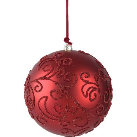 PALLINA NATALIZIA BORDEAUX 8CM SATINATA CON DECORI VELLUTATI INFRANGIBILE KAEMIK