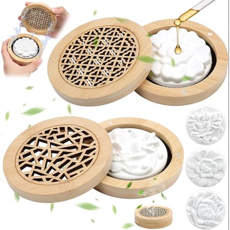 Diffuseur D'huiles Essentielles Pierre avec Boîte à Parfum en Bois, Galet Diffuseur Huile Chambre, Salle de Bain, Bureau (1/5)